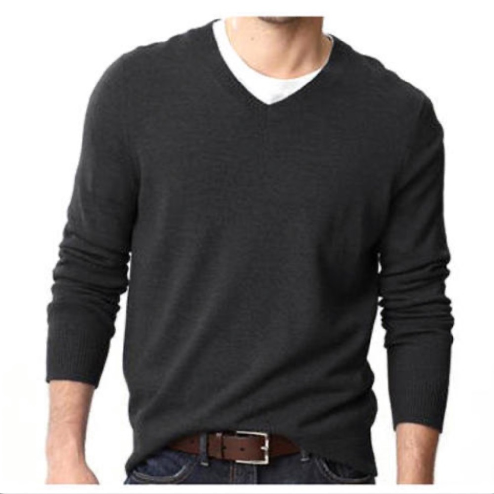 Alfani | Men’s 100% Cotton V-Neck Sweater Gray L